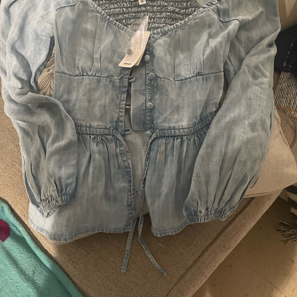 Aerie Sky Blue Smocked Top